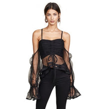 Load image into Gallery viewer, Black Polka Dot Mesh Crop Top