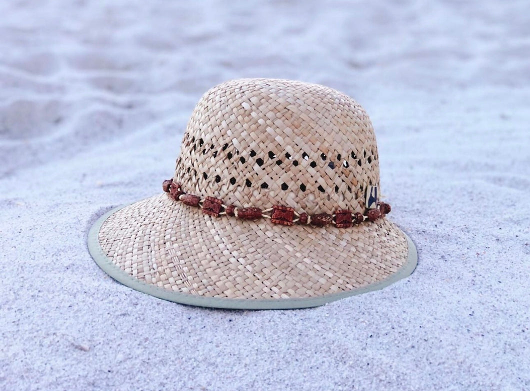 Wooden Beads Rush Straw Sun Visor