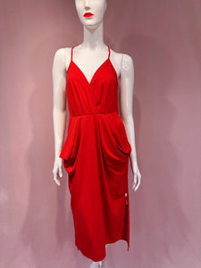 BCBG Red V-Neck Ruffle Midi Dress