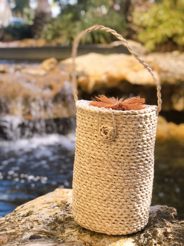 Artisan Handmade Cylinder Straw Flower Bag