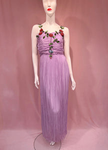 Lavender Pleated Chiffon Sequin Flowers Dress