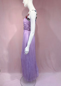 Lavender Pleated Chiffon Sequin Flowers Dress