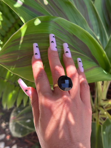Onyx Round Cut Crystal Bottom Ring