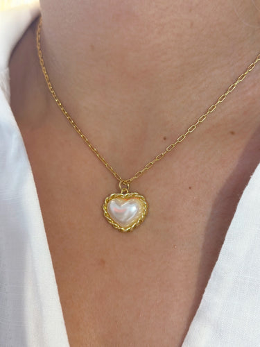 Pearl Heart with Golden Braid Necklace