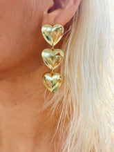 Load image into Gallery viewer, 3-Tier Golden Heart Earrings