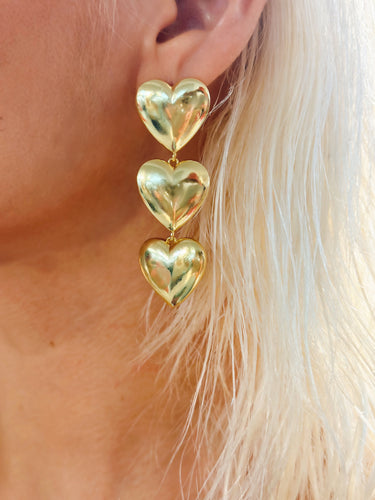 3-Tier Golden Heart Earrings