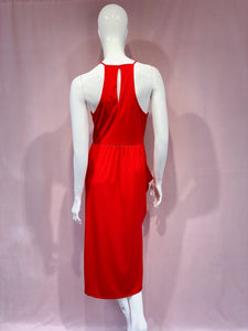 BCBG Red V-Neck Ruffle Midi Dress