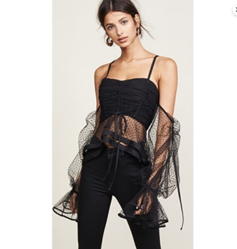 Black Polka Dot Mesh Crop Top