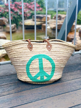 Load image into Gallery viewer, Abella Large Straw Basket with a Green Peace Sign