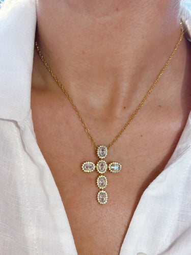 Delicate Crystal Cross Pendant Necklace