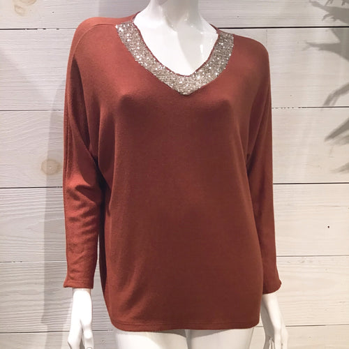 Italian Light Brown Sequin Detail Sweater