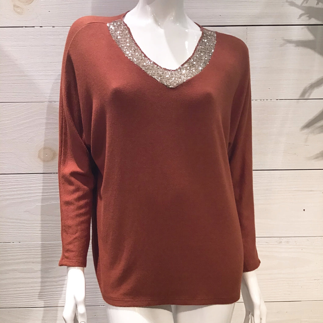 Italian Light Brown Sequin Detail Sweater