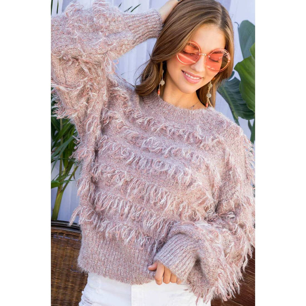 Pink Fringe Sweater