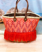 Load image into Gallery viewer, Artisan Red Orange Fringe Tote