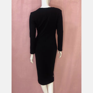 Black Deep V-Neck, Slit Bodycon Dress