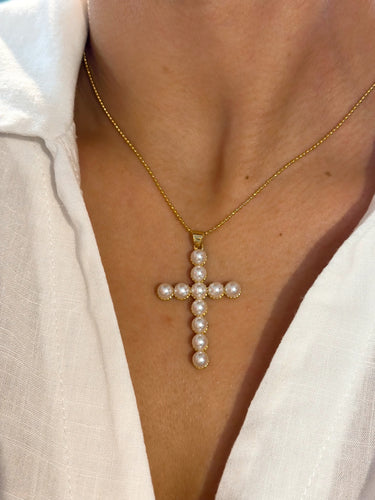 Beautiful Pearl Cross Pendant Necklace