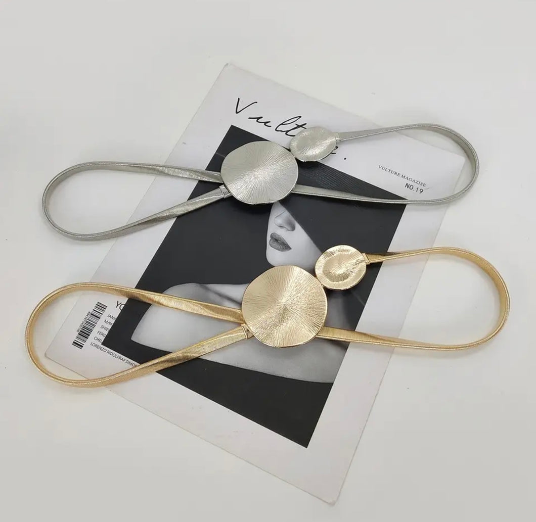 Circle Medallion Gold Elastic Metal Belt