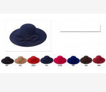Load image into Gallery viewer, Navy Bow Felt Wide Brim Fall Hat