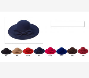 Navy Bow Felt Wide Brim Fall Hat