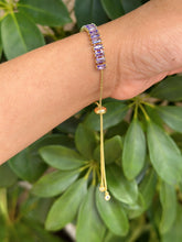 Load image into Gallery viewer, Purple Crystal Gold Plated Adjustable Box Chain Bracelet