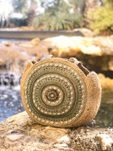 Load image into Gallery viewer, Designed Handmade Beaded Round Jute Bag