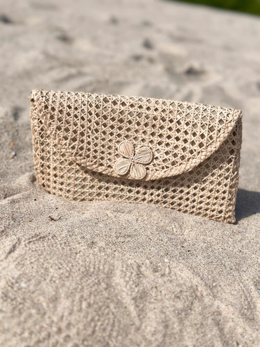 Natural Straw Envelope Flower Clutch