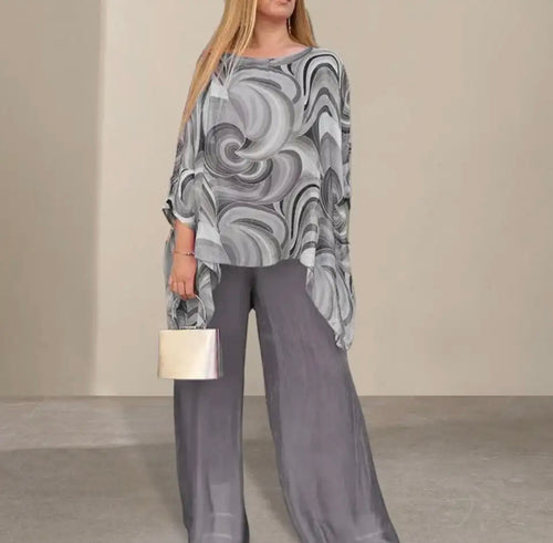 Grey Circles Chiffon Tunic Set
