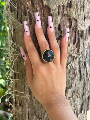 Onyx Smooth Cut Bubble Ring