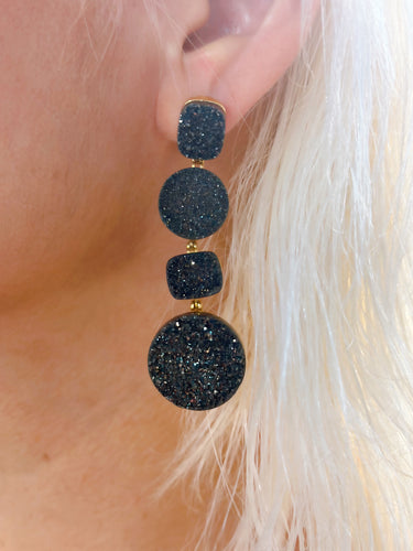 Dark Silver Druzy, Gold Plated, Earrings