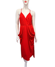 Load image into Gallery viewer, BCBG Red V-Neck Ruffle Midi Dress