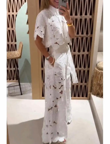 Stunning White Floral Lace Wide Pant