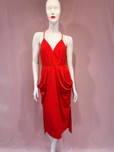 Load image into Gallery viewer, BCBG Red V-Neck Ruffle Midi Dress