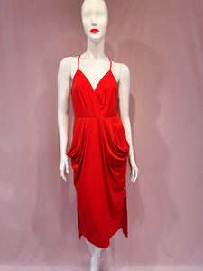 BCBG Red V-Neck Ruffle Midi Dress