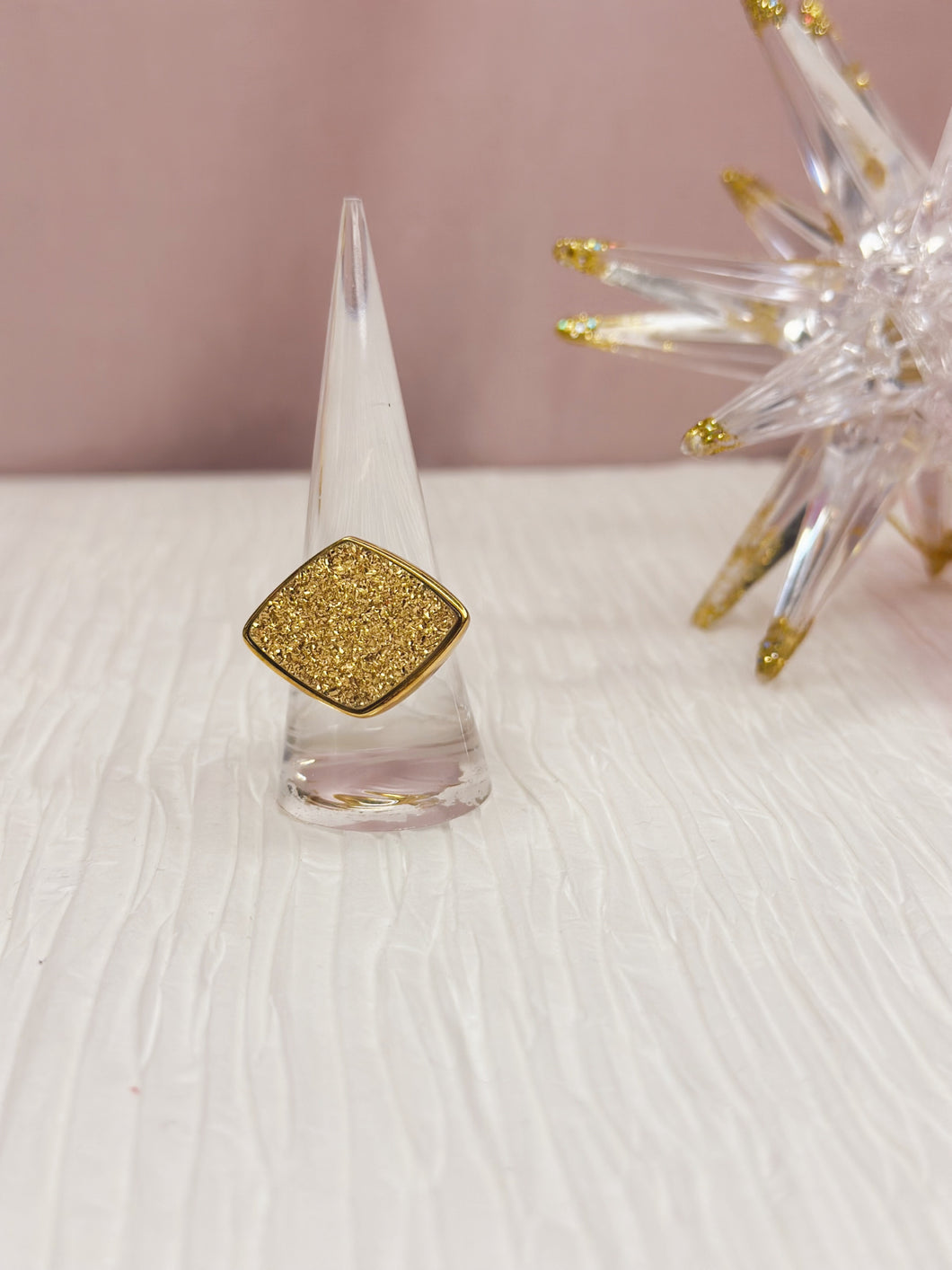 Agate Gold Druzy Gold Plated Ring