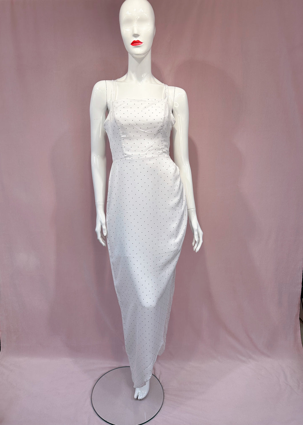 White Polka Dot Side Slit Dress