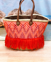 Load image into Gallery viewer, Artisan Red Orange Fringe Tote