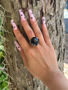 Onyx Round Cut Crystal Bottom Ring