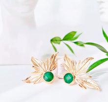 Load image into Gallery viewer, Turkish Vintage Leaf Green Quartz Gold Plated Earrings