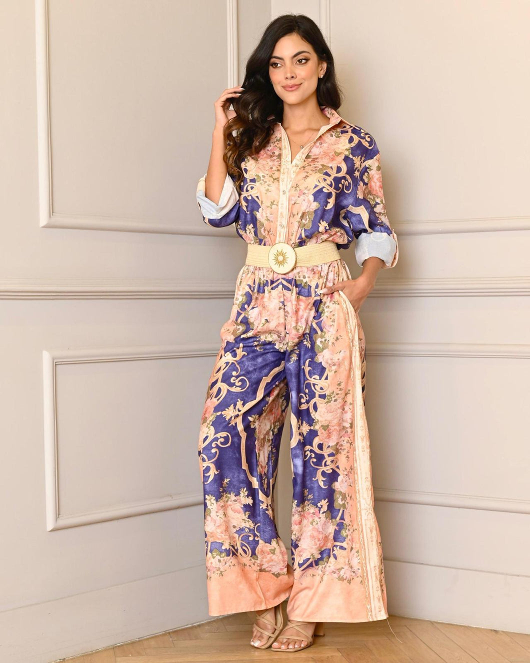 Peach Purple Floral Jumpsuit