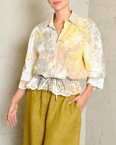 Tie Dye Mustard Eyelet Top