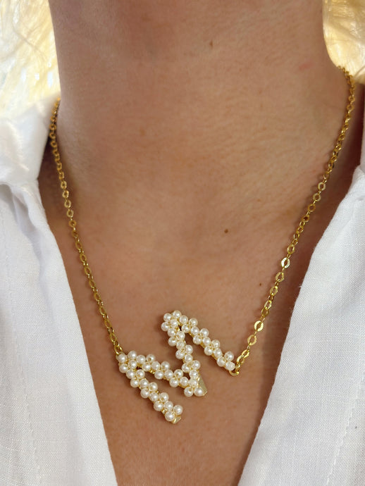 Pearl Initial Gold Plated Chain Necklace
