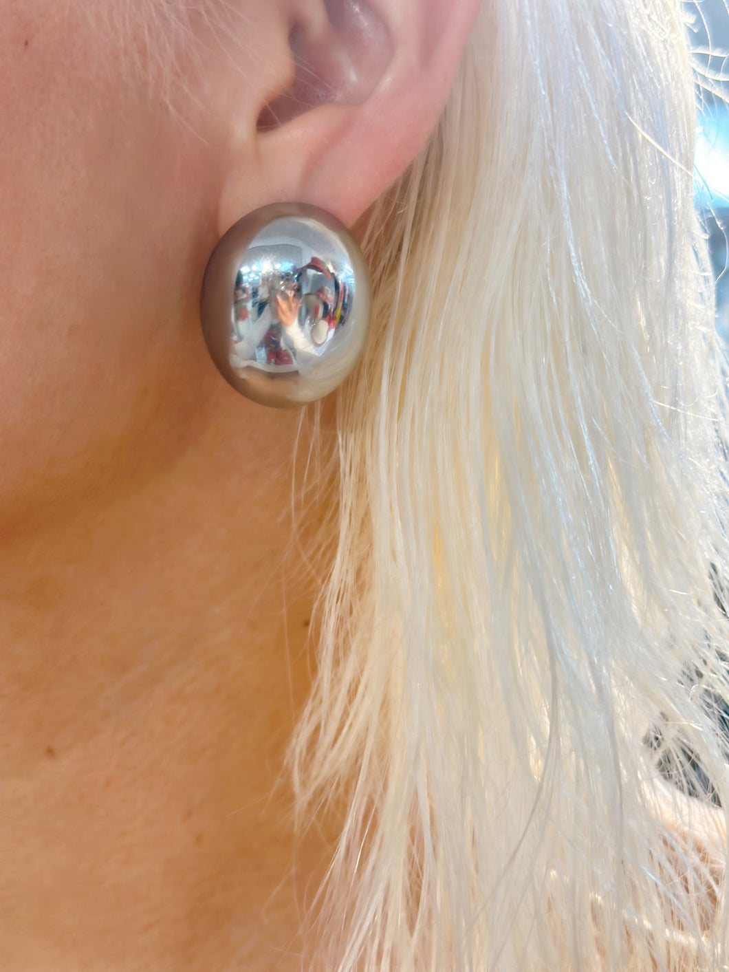 Silver Oval Statement Earrings