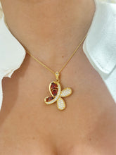 Load image into Gallery viewer, Amber Crystal Butterfly Pendant Gold Plated Necklace
