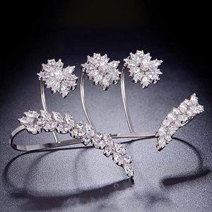 Silver Bejeweled Unique Design CZ Cubic Zirconia Multiple Finger Ring Hand Cuff