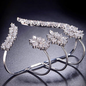 Silver Bejeweled Unique Design CZ Cubic Zirconia Multiple Finger Ring Hand Cuff