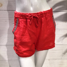 Load image into Gallery viewer, Coral Diamond Pocket Linen Shorts