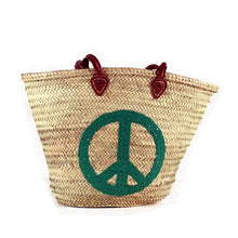 Load image into Gallery viewer, Abella Large Straw Basket with a Green Peace Sign